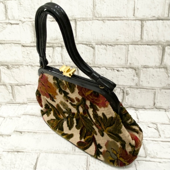 Vintage Chenille Tapestry Floral Clutch Handbag - Picture 3 of 13